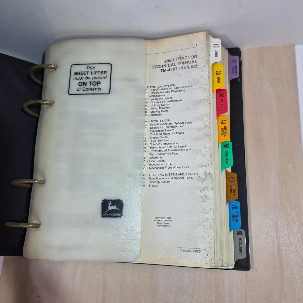 John Deere 2950 Tractor Technical Manual TM-4407 Service Repair‎ Binder 1982